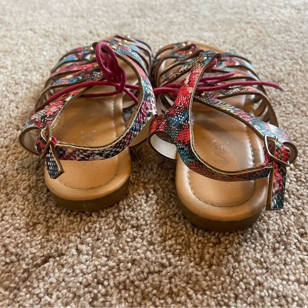 Nordstrom Anna Chelssi Pink Multicolor Snakeskin Lace-up Gladiator Sandal Sz 7.5